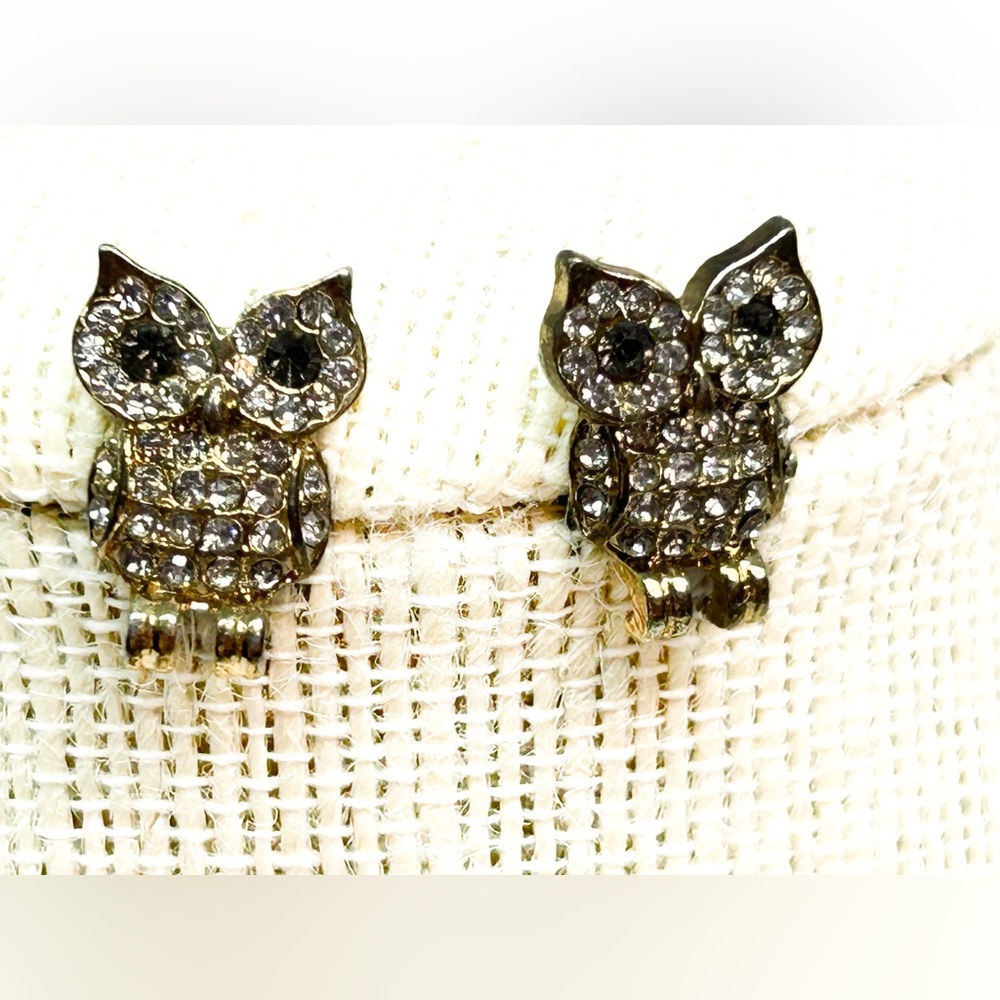 Owl Bejeweled Post‎ Goldtone Earrings
